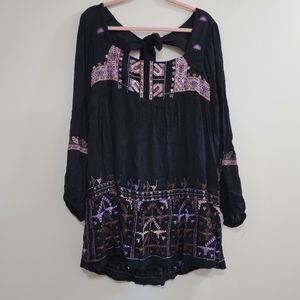 Free people rhiannon embroidered black mini dress S NWT